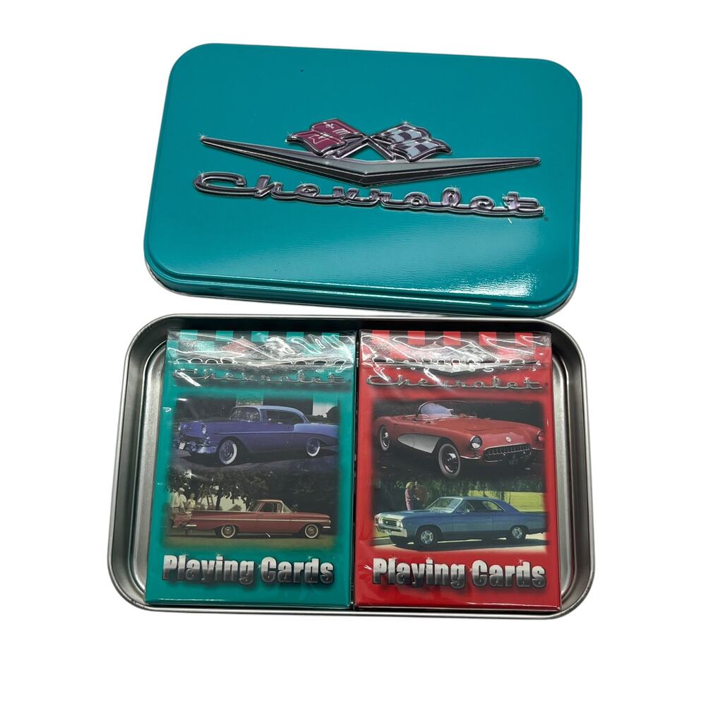 Vintage Chevrolet Twin Pack Playing Cards Collectible Tin - Picture 5 of 5